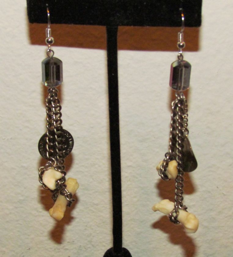 EARRINGS MADE FROM REAL BONE SWAROVSKI CRYSTALS & COINS  