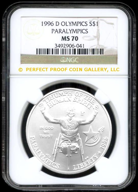 1996 D PARALYMPICS/WHEELCHAIR DOLLAR   NGC MS70   MS 70  