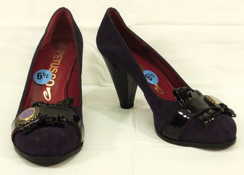 PETUSCO Heel Pumps Plum Iron Flower Black Strap 6.5M  