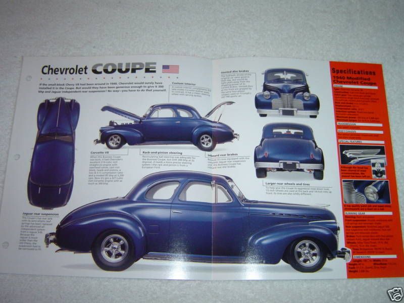 1940 CHEVROLET COUPE Car SPEC SHEET BROCHURE BOOKLET  