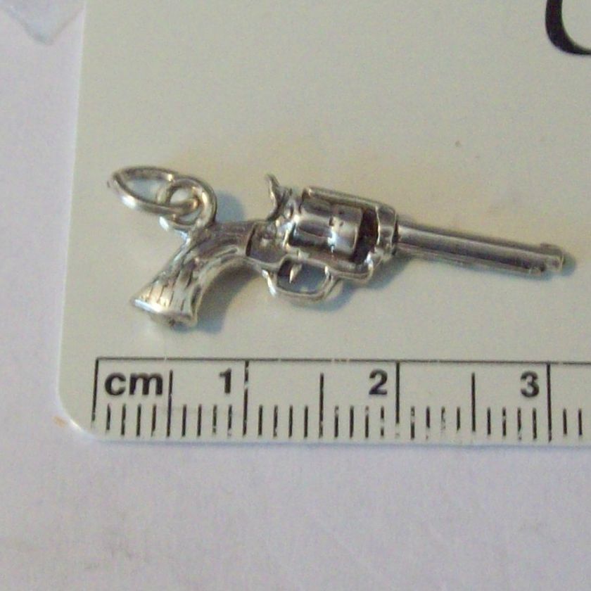 Sterling Silver Lg Revolver 6 Shooter Pistol Gun Charm  