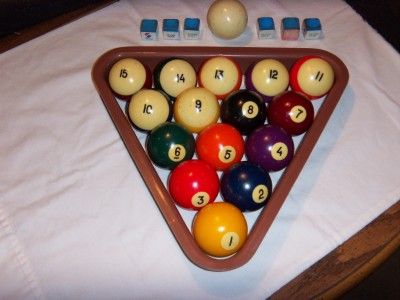 Vintage Pool Balls w/Rack and Cue Ball  