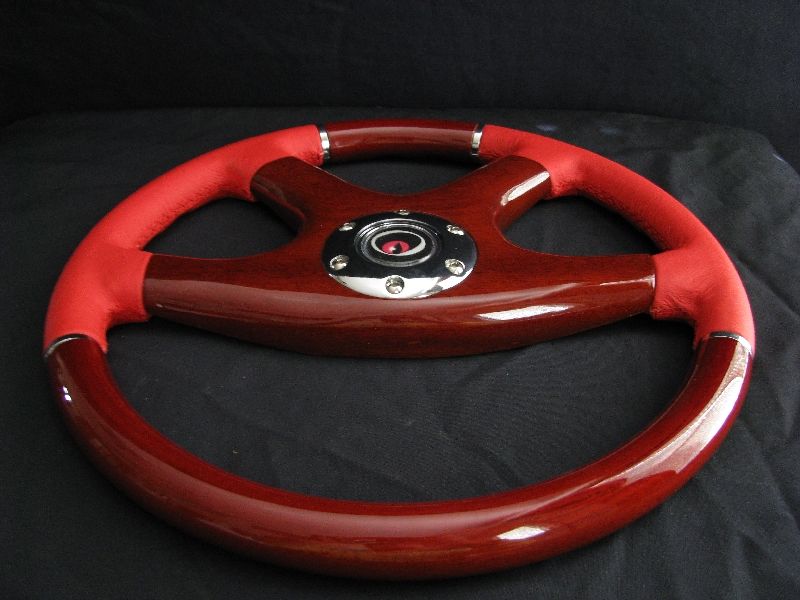 NEW 15 RED LEATHER WOOD GRAIN STEERING WHEEL  