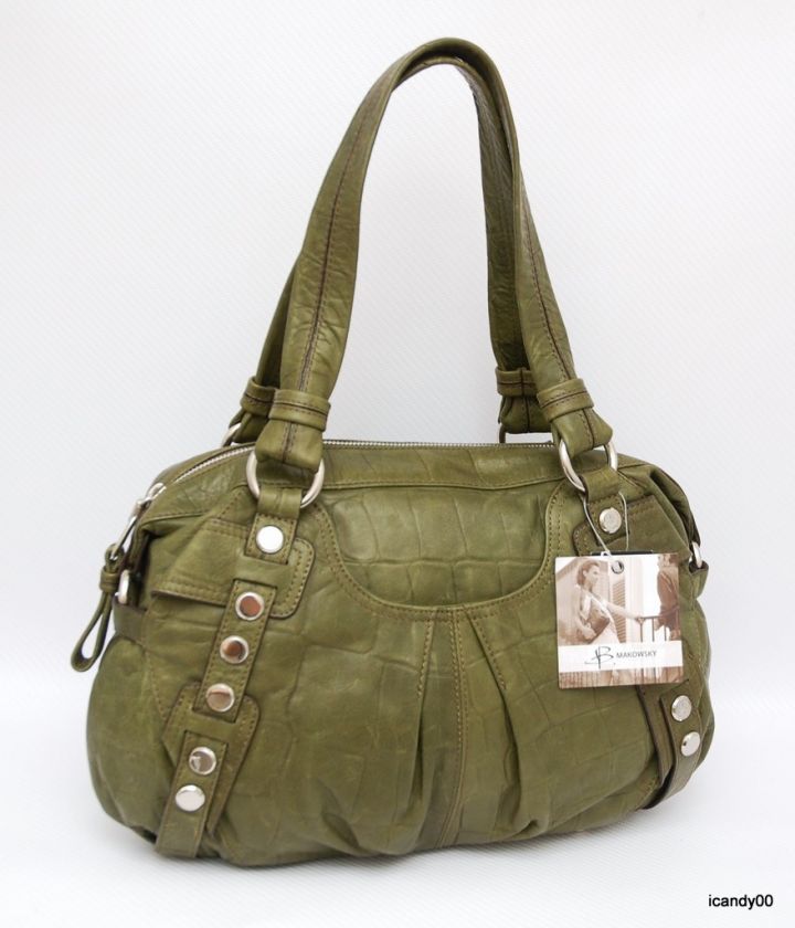 NWT B MAKOWSKY ~THOMPSON SATCHEL BAG HANDBAG ~OLIVE  