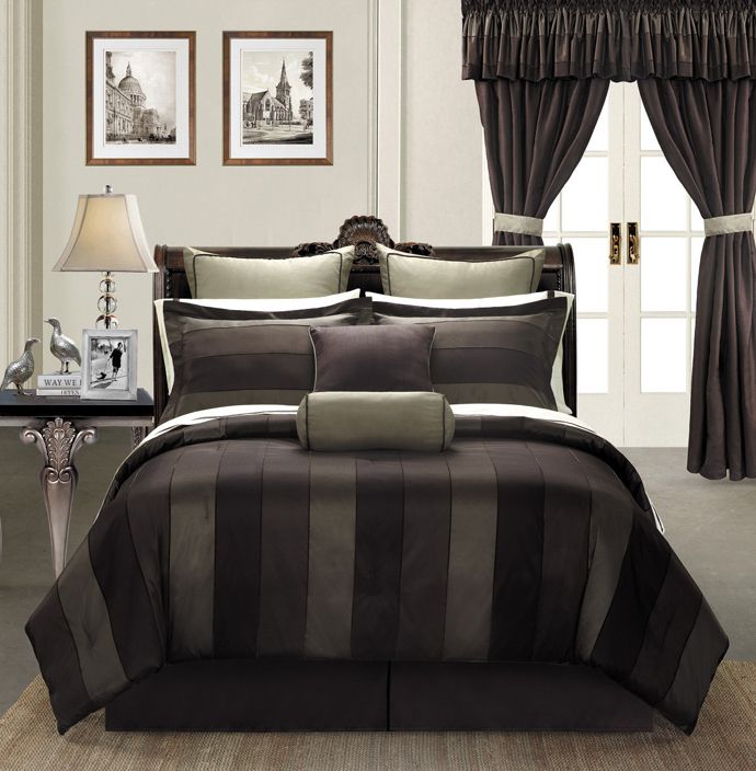 MIDNIGHT 24 PC COMFORTER BEDDING ROOM BED in a BAG SET CHENILLE BLACK 