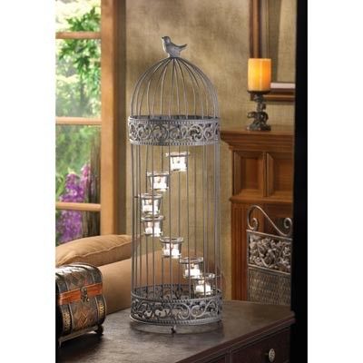 LARGE CHIC BIRD CAGE SHABBY CANDLE HOLDER GOTHIC CANDELABRA WEDDING 