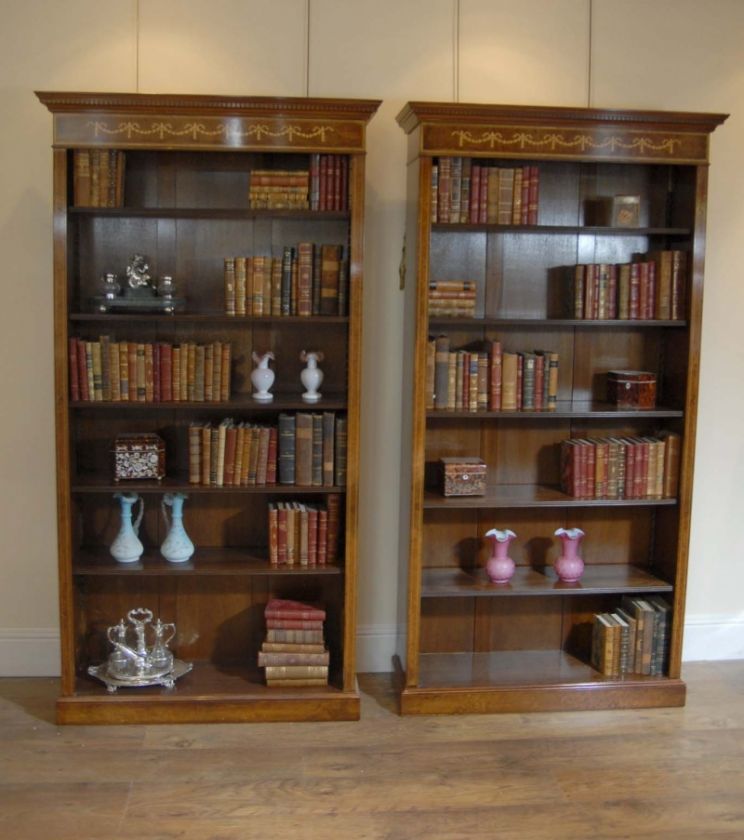 Pair Walnut Regency Sheraton Open Front Bookcases  