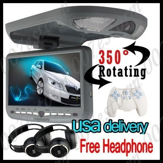 Gray 9 Flip Down Car DVD Player Overhead Mounted LCD Free 2 PCS 