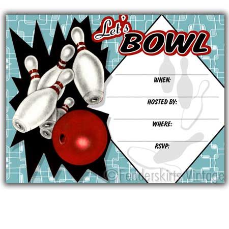 Retro Vintage 1950s Bowling Party Invitations  