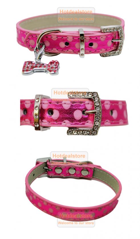 Pink PU Leather Pet Dog Cat Collar  