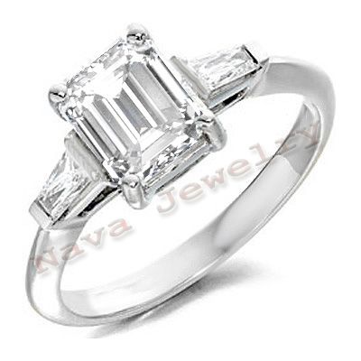 20 Ct EMERALD CUT 3 STONE DIAMOND ENGAGEMENT RING NEW  