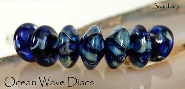 BF* Ocean Waves Discs * Handmade Lampwork 7 Beads SRA  