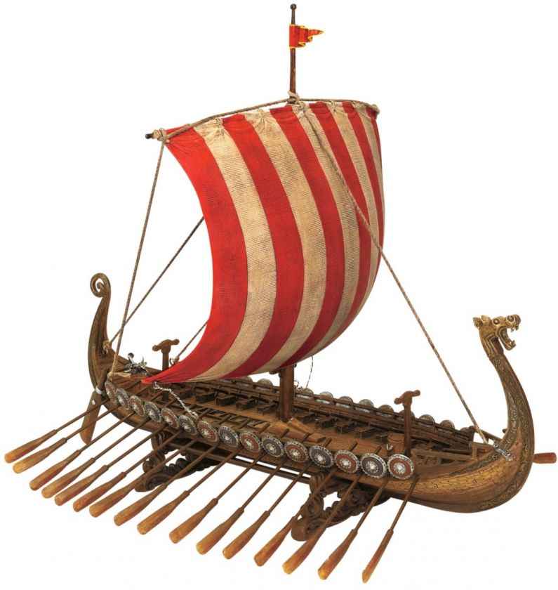 Viking Dragon Headed Longship Museum Replica Model Ship with Display 