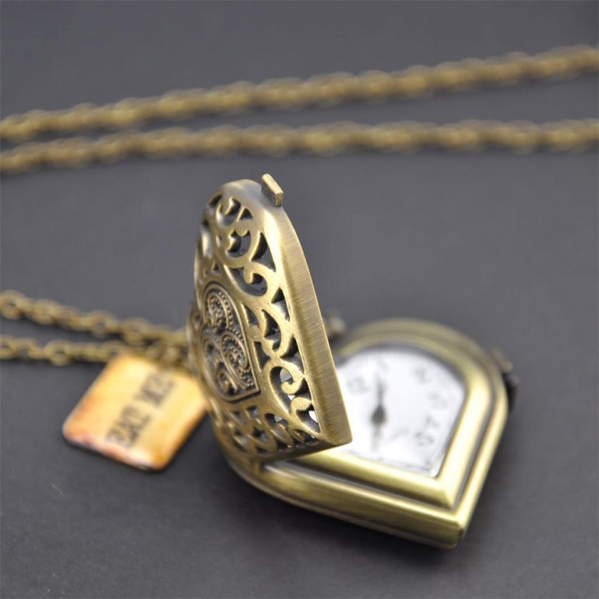 EAT ME Alice In Wonderland HEART Pocket WATCH Necklace  