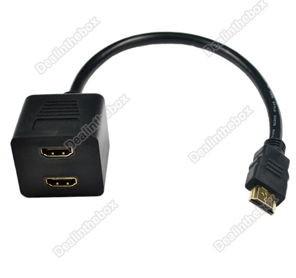   Black 1xHDMI Male To 2x HDMI Female Y Splitter Adapter Cable  