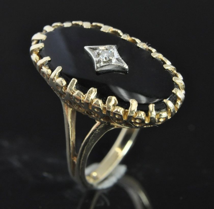 Estate Vintage 10K Gold Onyx Diamond Art Deco Ring 6  