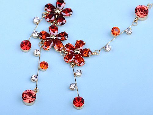 Fire Orange Red Petite Petal Flower Swarovski Crystal Necklace Earring 