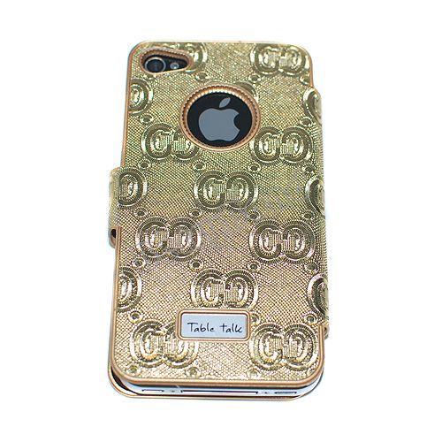   Gold Luxury Chrome Leather Magnetic Flip Case Cover for iPhone 4 4G 4S