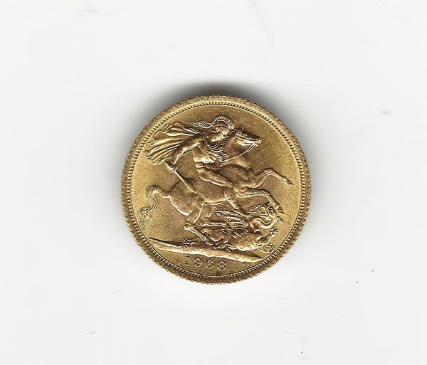 1968 Gold British Sovereign Coin 8 Grams 22KT Fine Gold 1 Cent Auction 