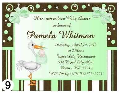 20 BABY SHOWER INVITATIONS PINK, BLUE, GREEN  