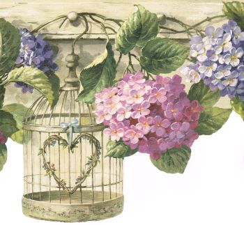   BIRD CAGES HANGING FROM HOOKS & FLOWERS Wallpaper bordeR Wall  