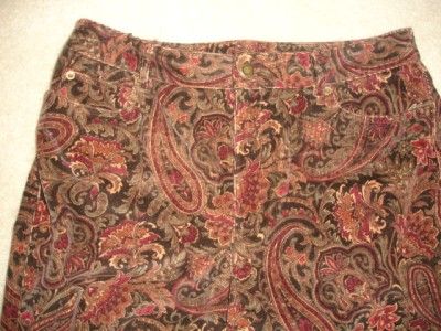 Womens Rafaella Paisely Print Stretch Corduroy Pants Size 10  