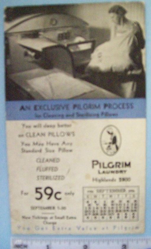 JJ429 Sept 1936 Pilgrim Laundry Highlands Pillow Cleand  