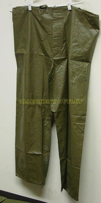 US MILITARY OD Wet Weather Vinyl RAIN PANTS XL NEW  