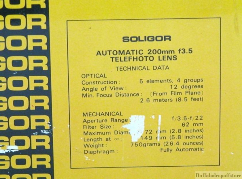 Soligor Auto 3,5 200mm Telephoto Camera Lens Olympus OM  