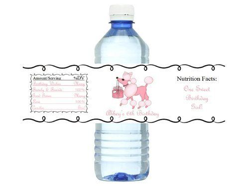 Pink Poodles Paris Birthday Party WATER Bottle Labels  