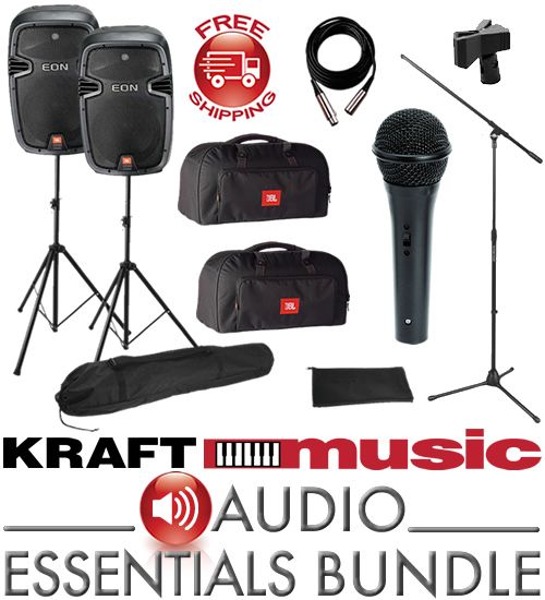 JBL EON 210P Powered Portable PA System AUDIO ESSENTIALS BUNDLE  