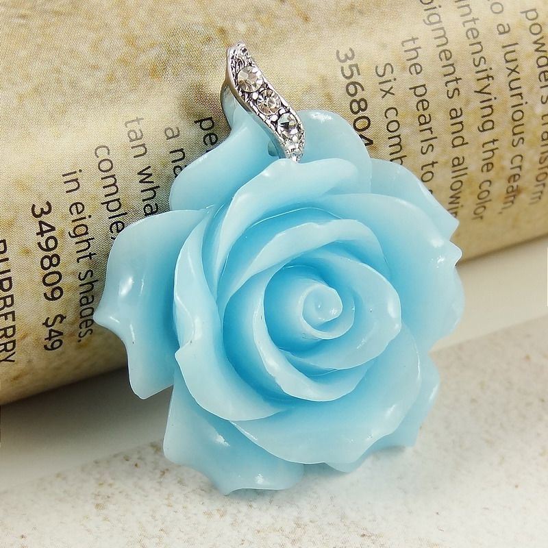 Premier Design Rose Baby Blue Lucite Necklace Pendant  