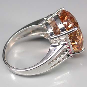   PEACH ORANGE MORGANITE MAIN STONE 12.80CT.RUBY 925 SILVER RING SZ 6.75