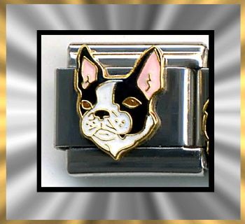 Italian Charms 9mm Enamel of BOSTON TERRIER FACE  