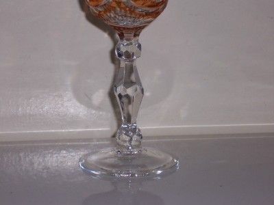 BOHEMIAN CRYSTAL PEACH DOTS FLORAL SWAG DESIGN CORDIAL LIQUEUR GLASS 5 