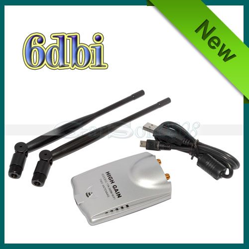   High Power 802.11B/N/G 300M USB Wireless Adapter 1000MW+2X6dbi Antenna