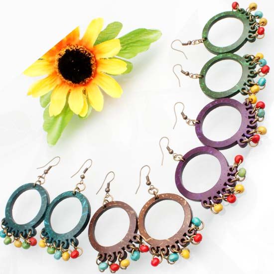 Bulk 4 PCS Mixed Coconut Round Beads Dangle Earrings~~~  