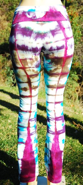 New HAPPY TIE DYE YOGA PANTS Pink Purple Turquoise AMERICAN APPAREL 